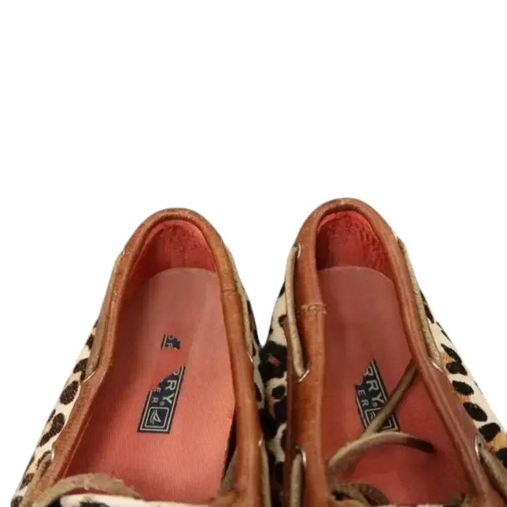 Sperry Shoes Womens 8.5 Top Sider Boat Deck Leather Leopard Print Fashion Preppy